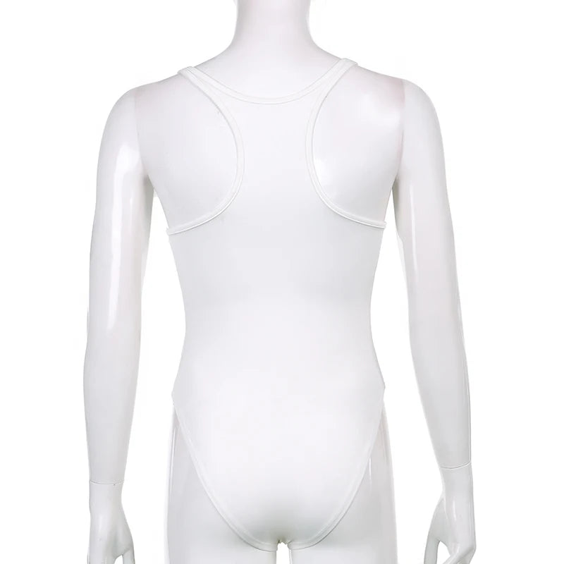 Strap V-Neck White Bodysuit