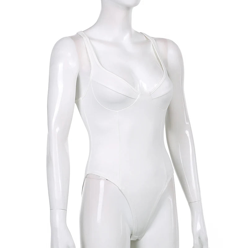 Strap V-Neck White Bodysuit
