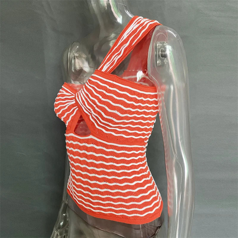 Rachelle One-shoulder Knit Crop Top